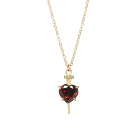 Nail Through the Heart Necklace With Garnet