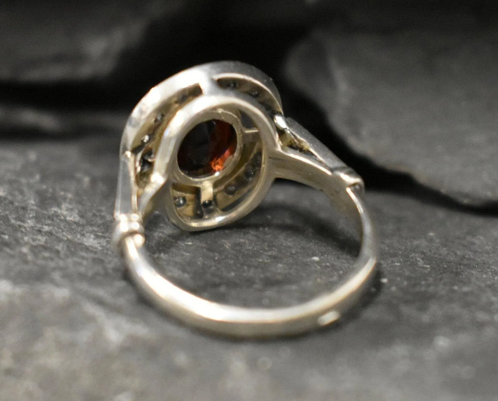 Natural Garnet Ring - Red Vintage Ring - Oval Bezel Ring