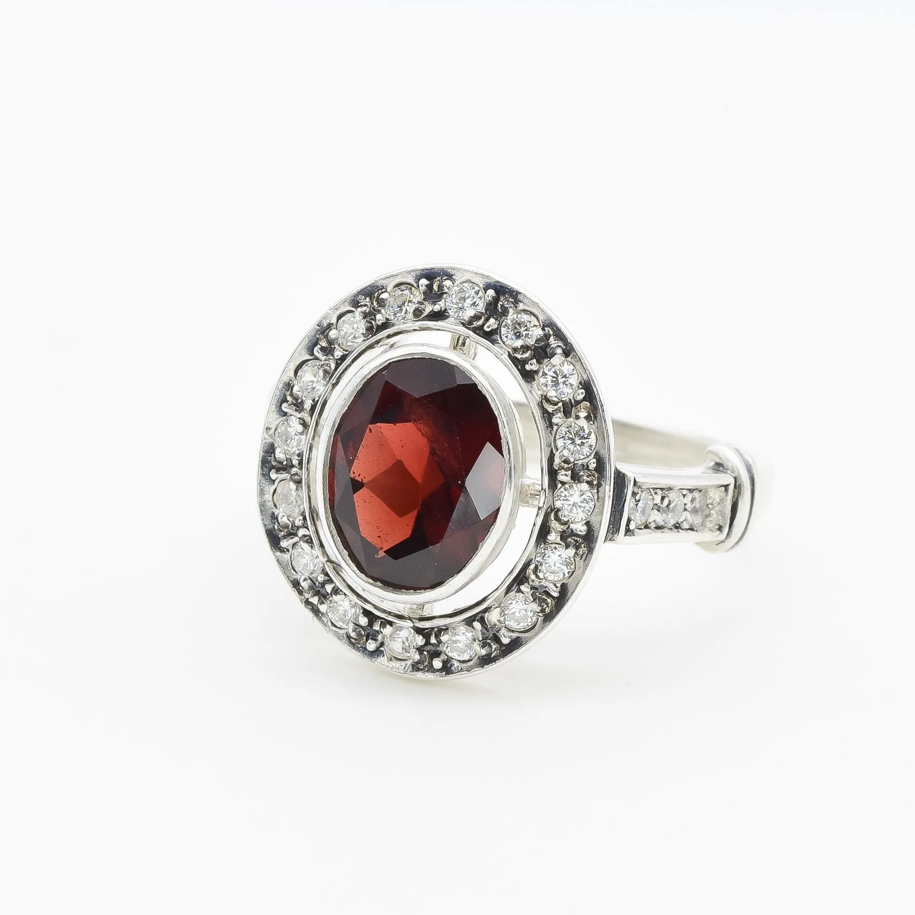 Natural Garnet Ring - Red Vintage Ring - Oval Bezel Ring