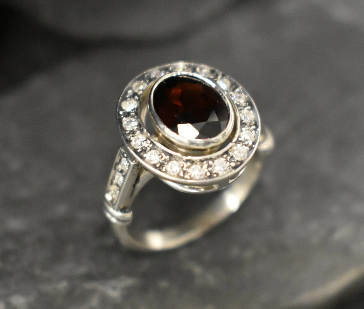 Natural Garnet Ring - Red Vintage Ring - Oval Bezel Ring