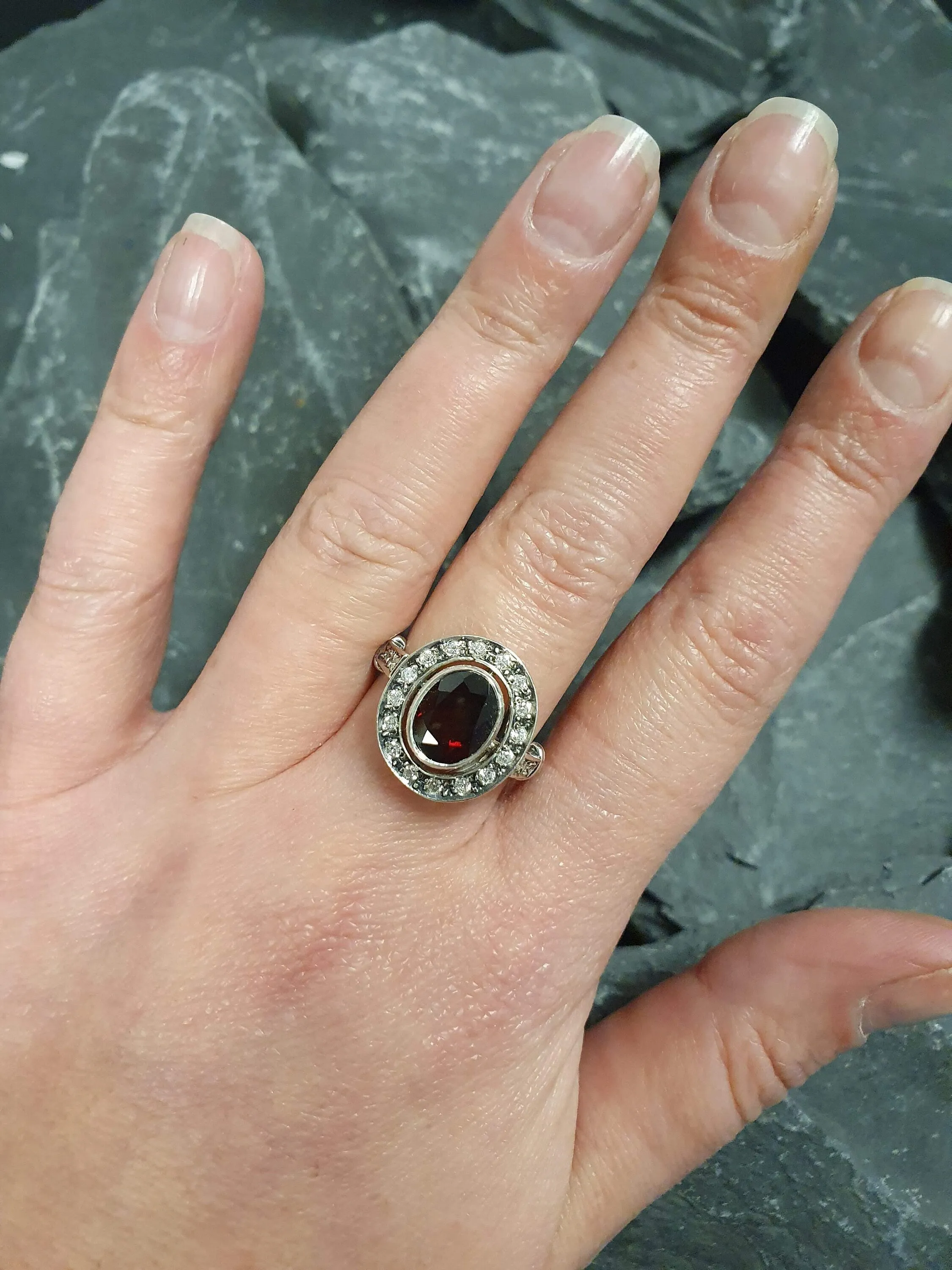 Natural Garnet Ring - Red Vintage Ring - Oval Bezel Ring