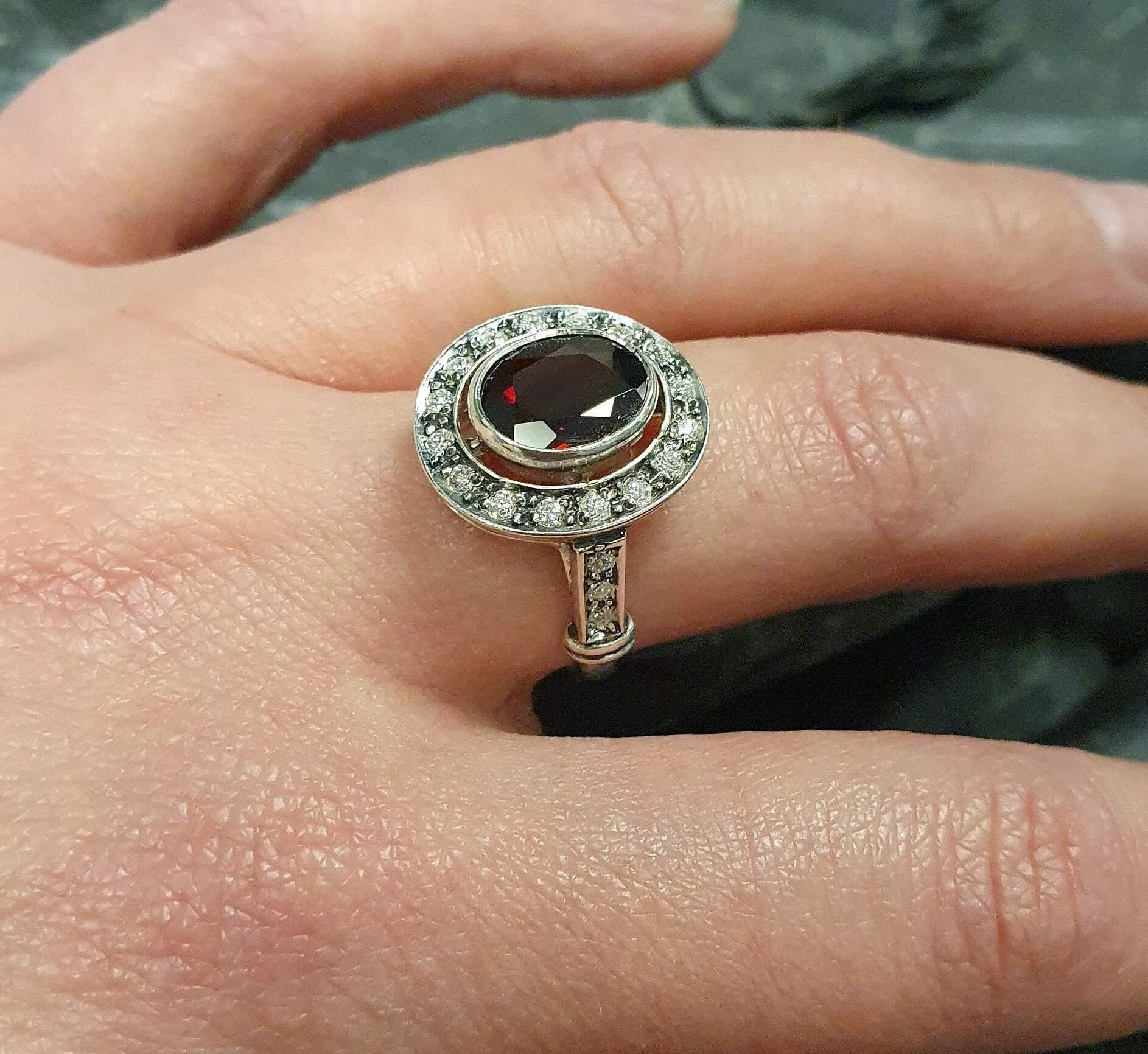 Natural Garnet Ring - Red Vintage Ring - Oval Bezel Ring