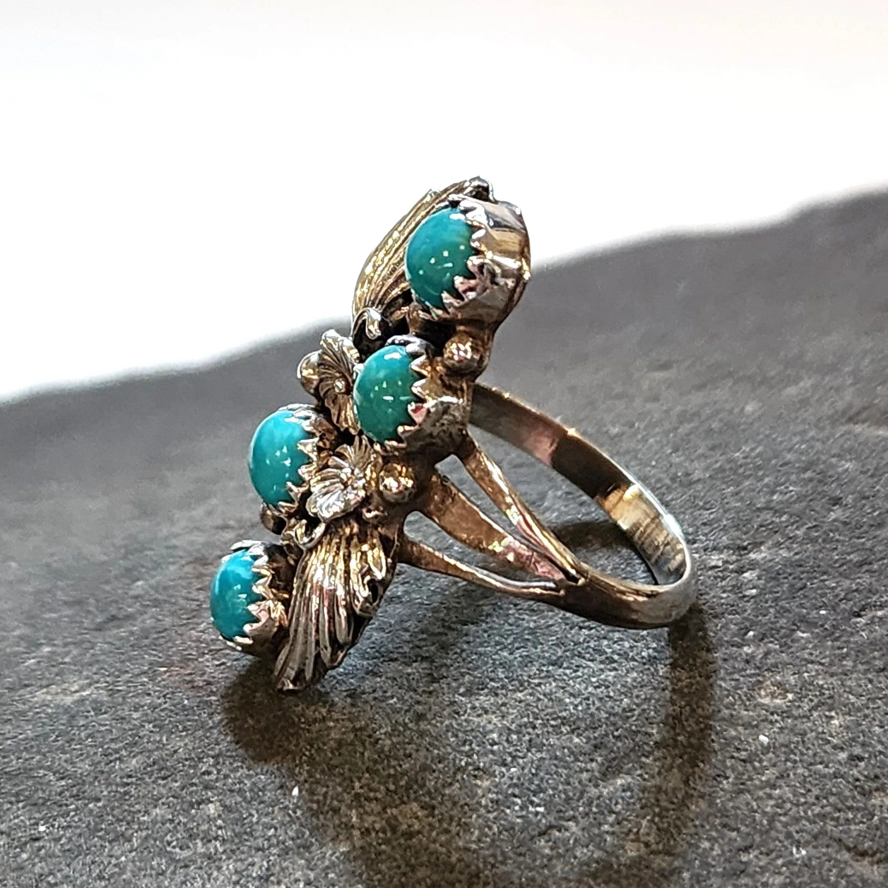 Navajo Flowers & Turquoise Ring - Size 7