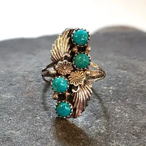 Navajo Flowers & Turquoise Ring - Size 7