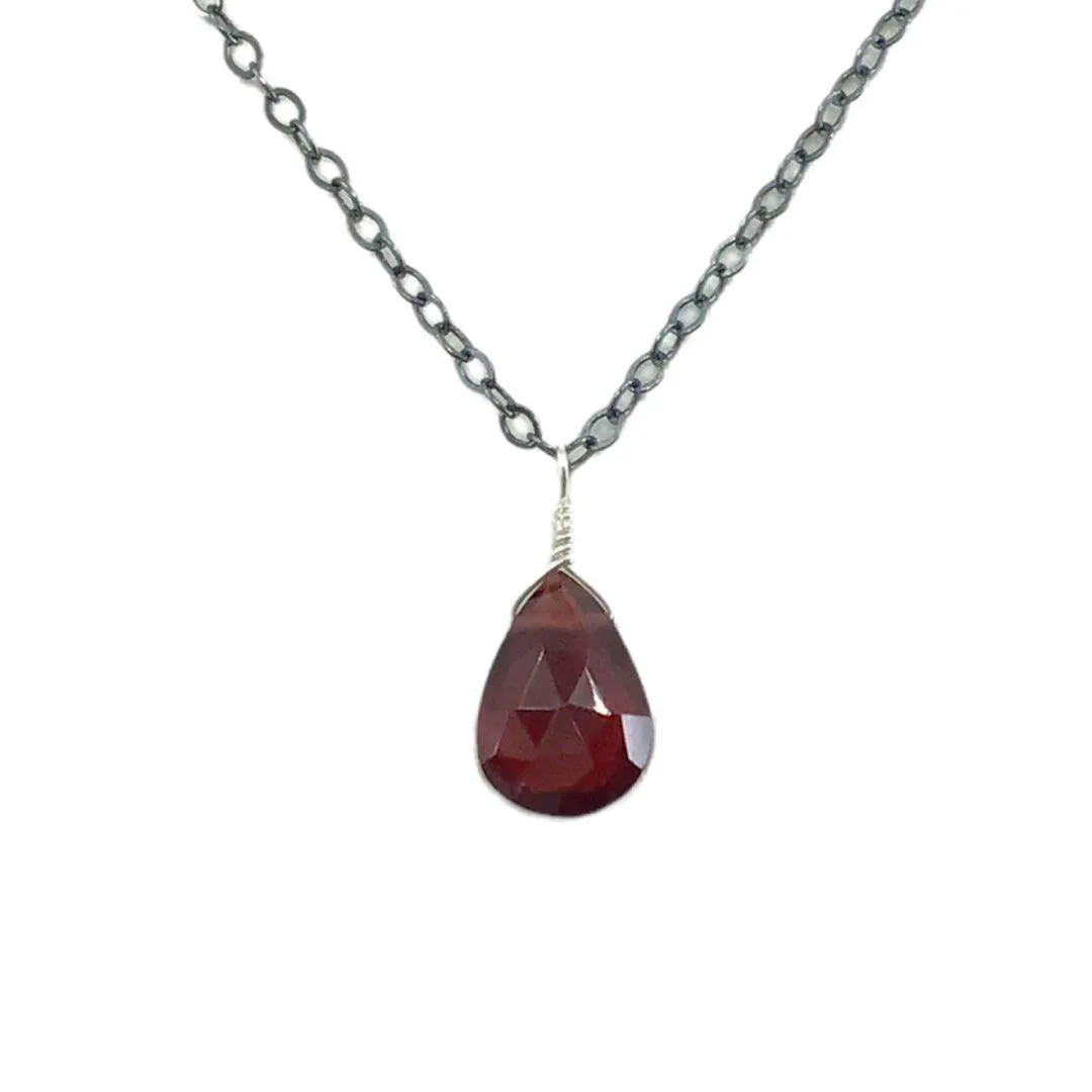 Necklace - Crimson Garnet Gemstone Oxidized Sterling by Foamy Wader