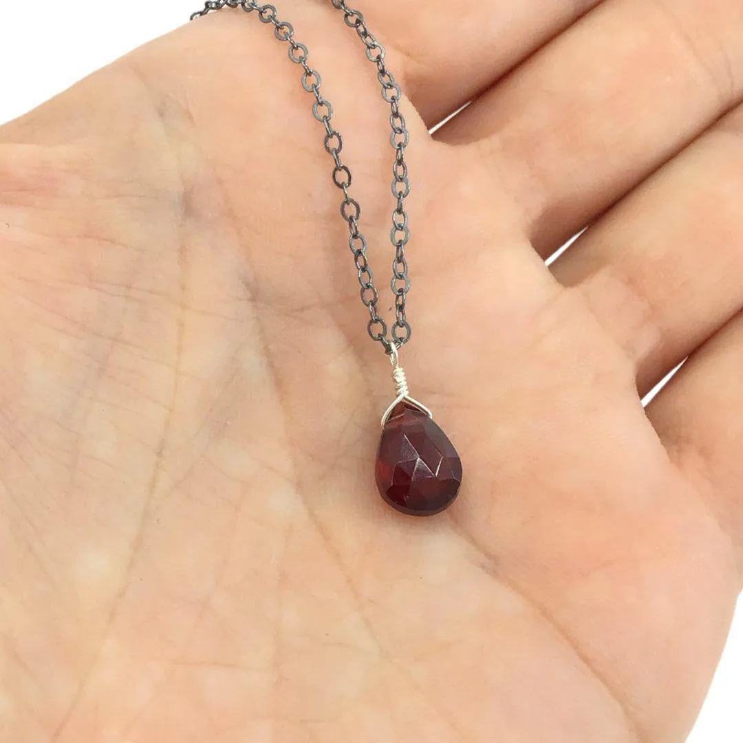 Necklace - Crimson Garnet Gemstone Oxidized Sterling by Foamy Wader