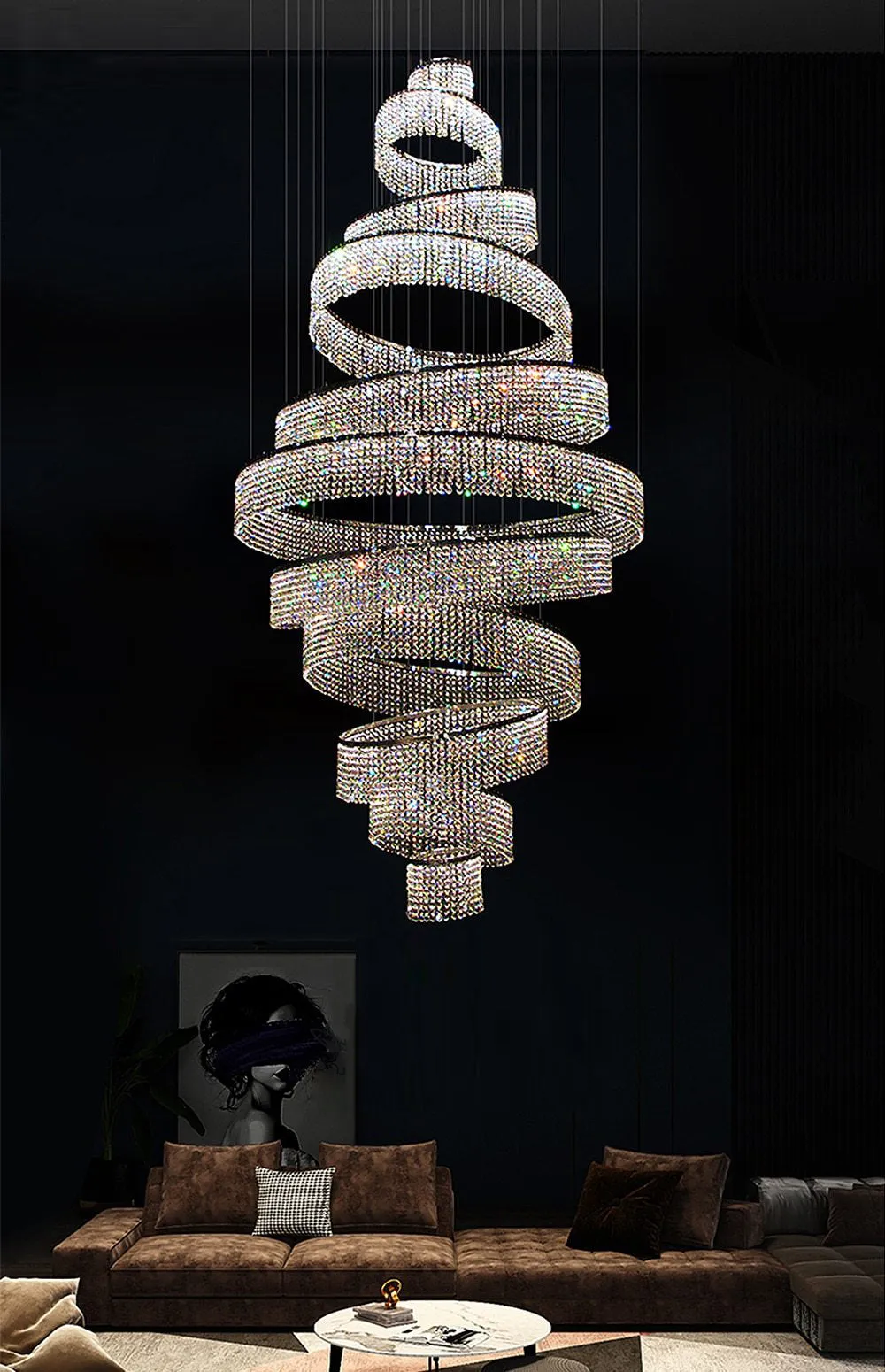 Neo-Baroque Crystal Rings Chandelier