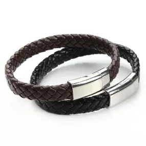 New Handmade Black & Brown Genuine Braided Leather Bracelet Magnetic Clasps Bracelets & Bangles for Men Pulseiras