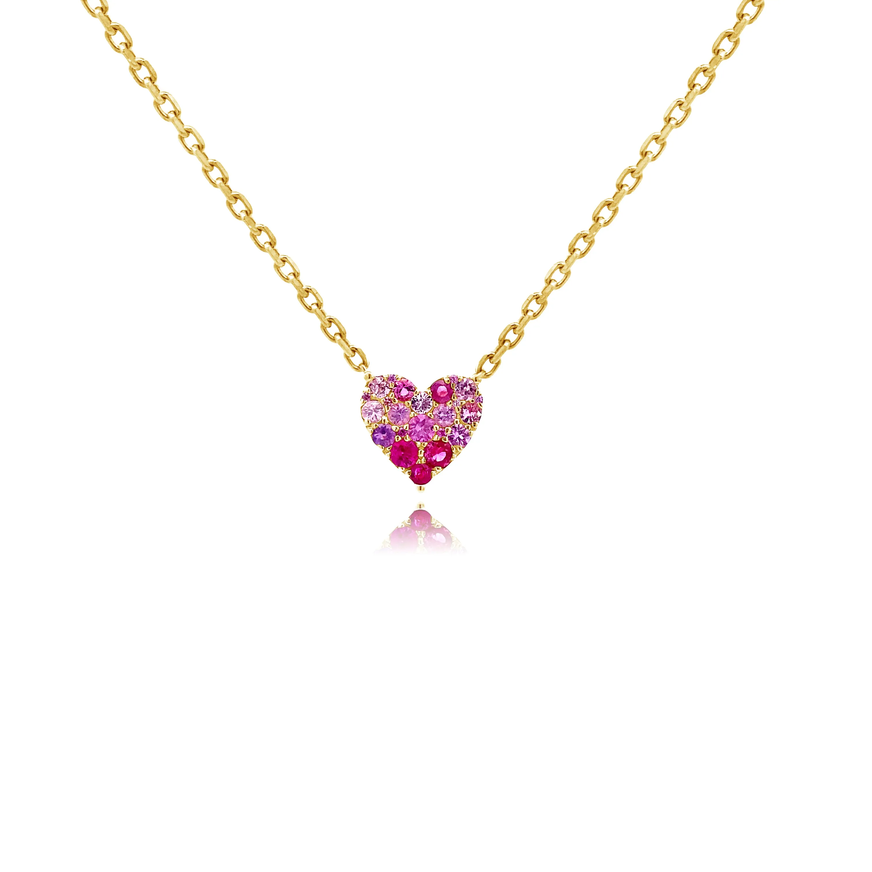 Ombre Pink Sapphire Heart Necklace