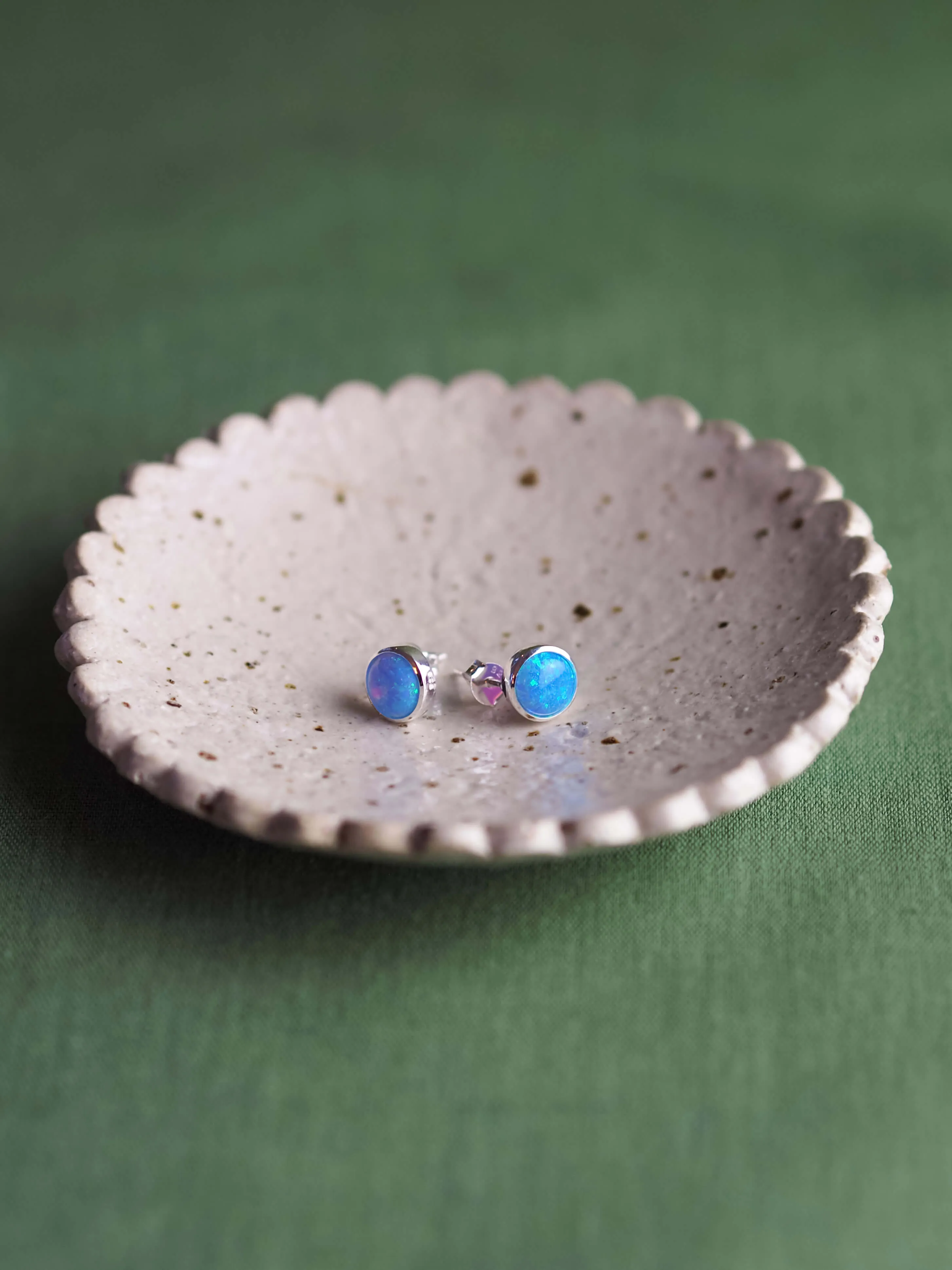 Opal Bezel Round Stud Earrings