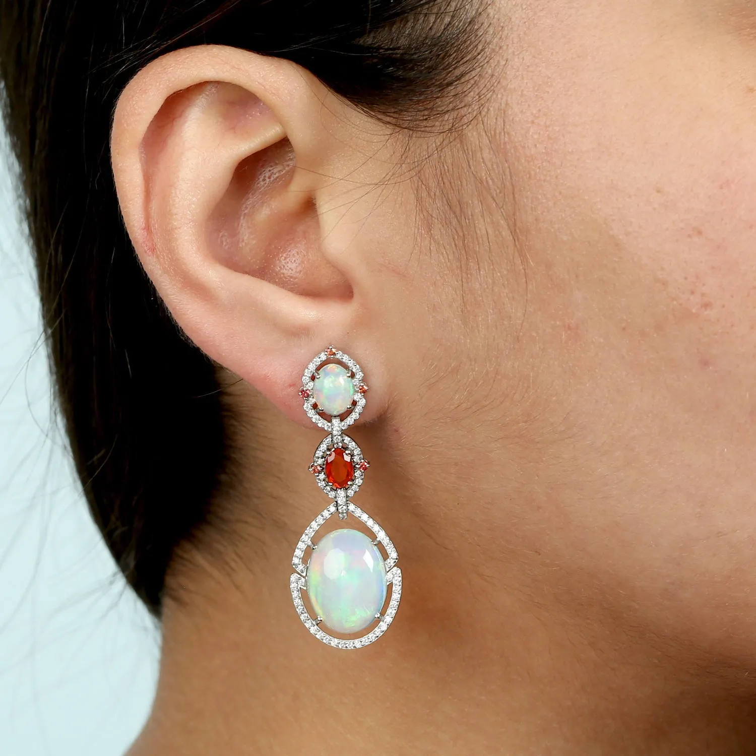 Opal Ethiopian Oval Cut Opal Fire Pink Sapphire Pave Diamond Beautiful Dangler In White Gold