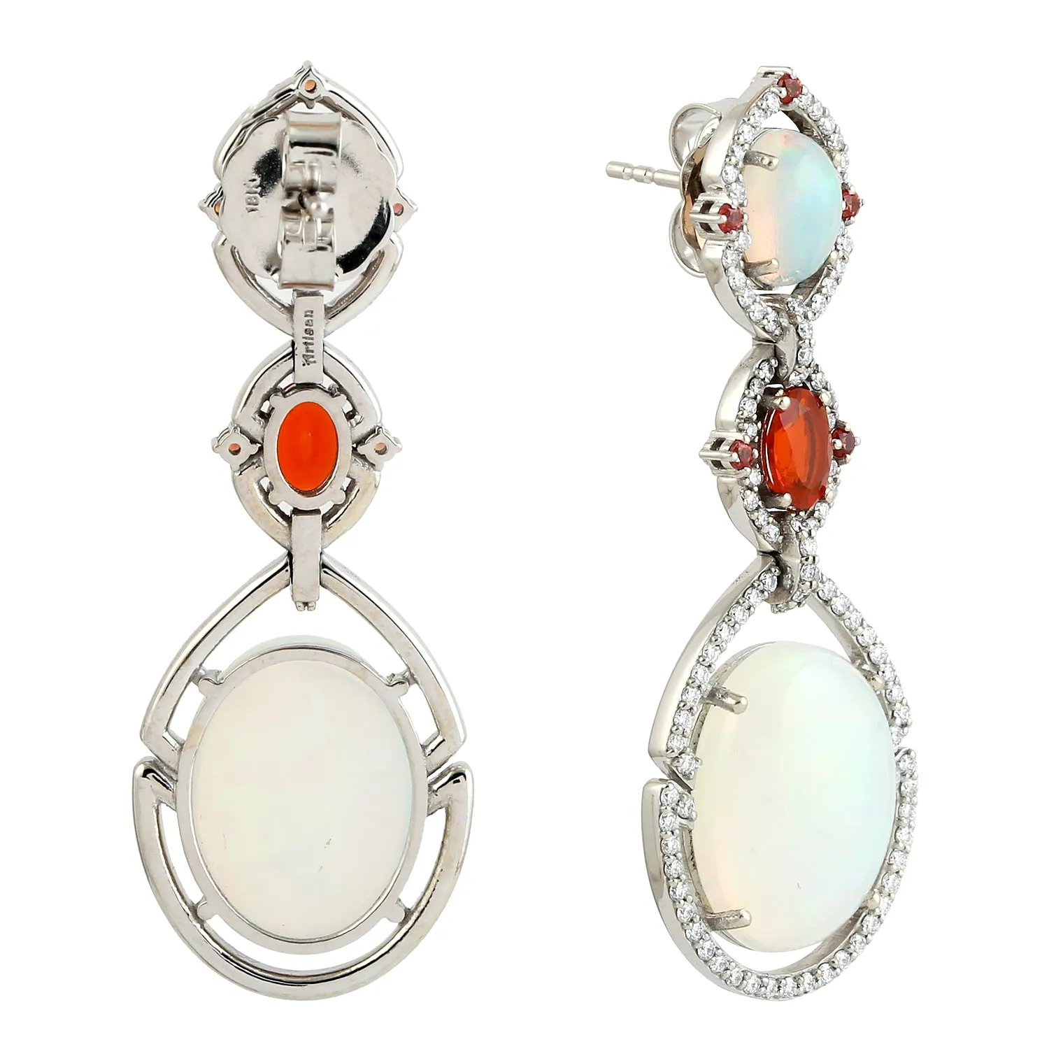 Opal Ethiopian Oval Cut Opal Fire Pink Sapphire Pave Diamond Beautiful Dangler In White Gold