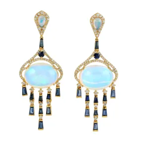 Opal Ethopian Sapphire Diamond Wedding Earrings In 18k Yellow Gold