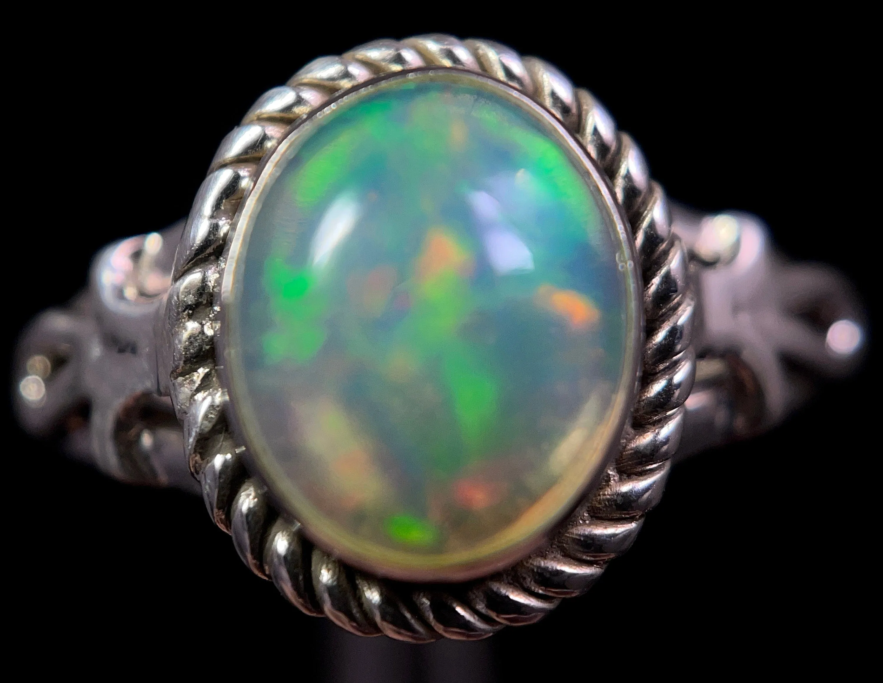 OPAL RING - Sterling Silver, Size 9.5 - Ethiopian Opal Rings for Women, Bridal Jewelry, Welo Opal, 49165