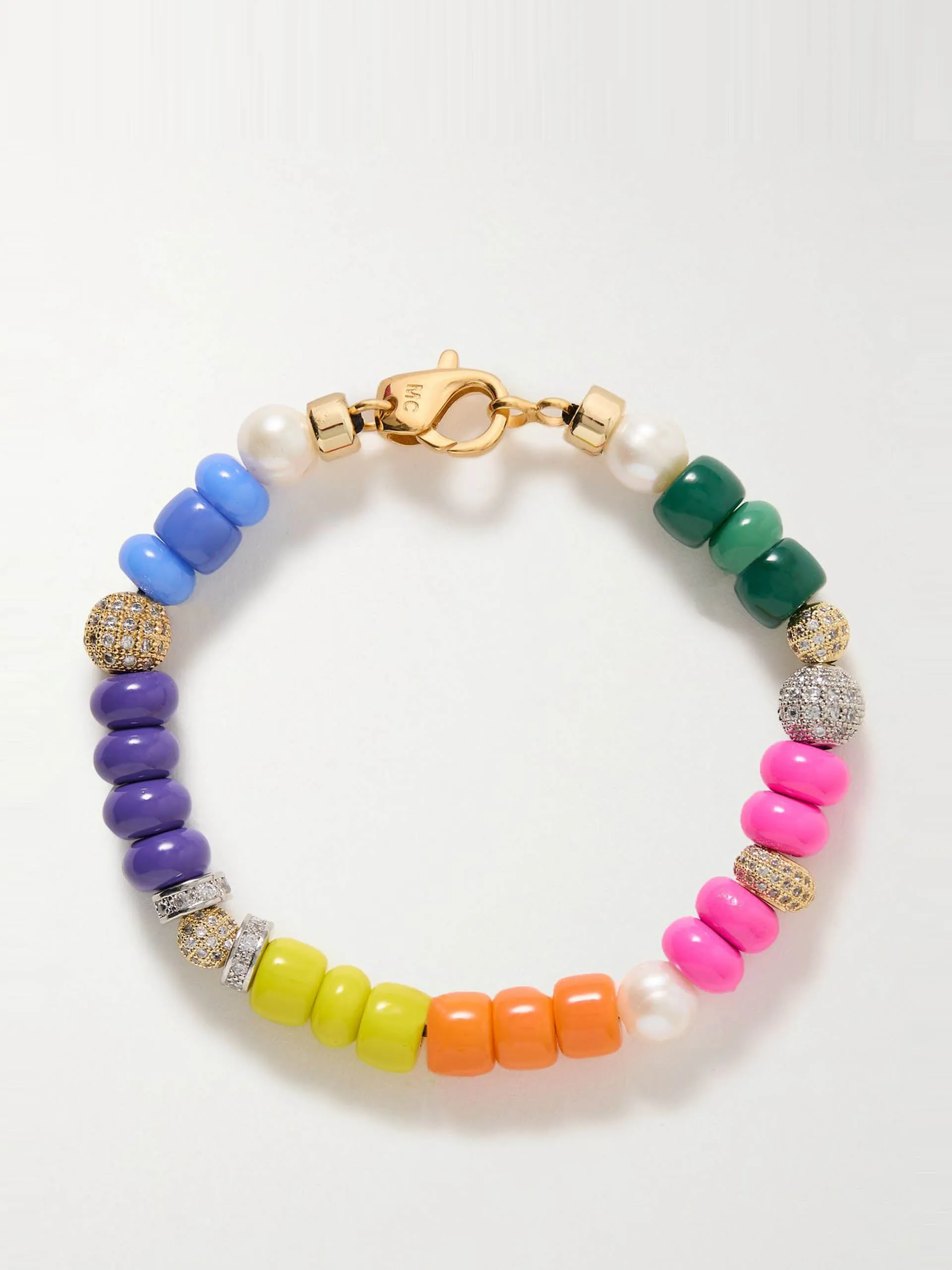 Optimist gold-plated, crystal, enamel and pearl bracelet