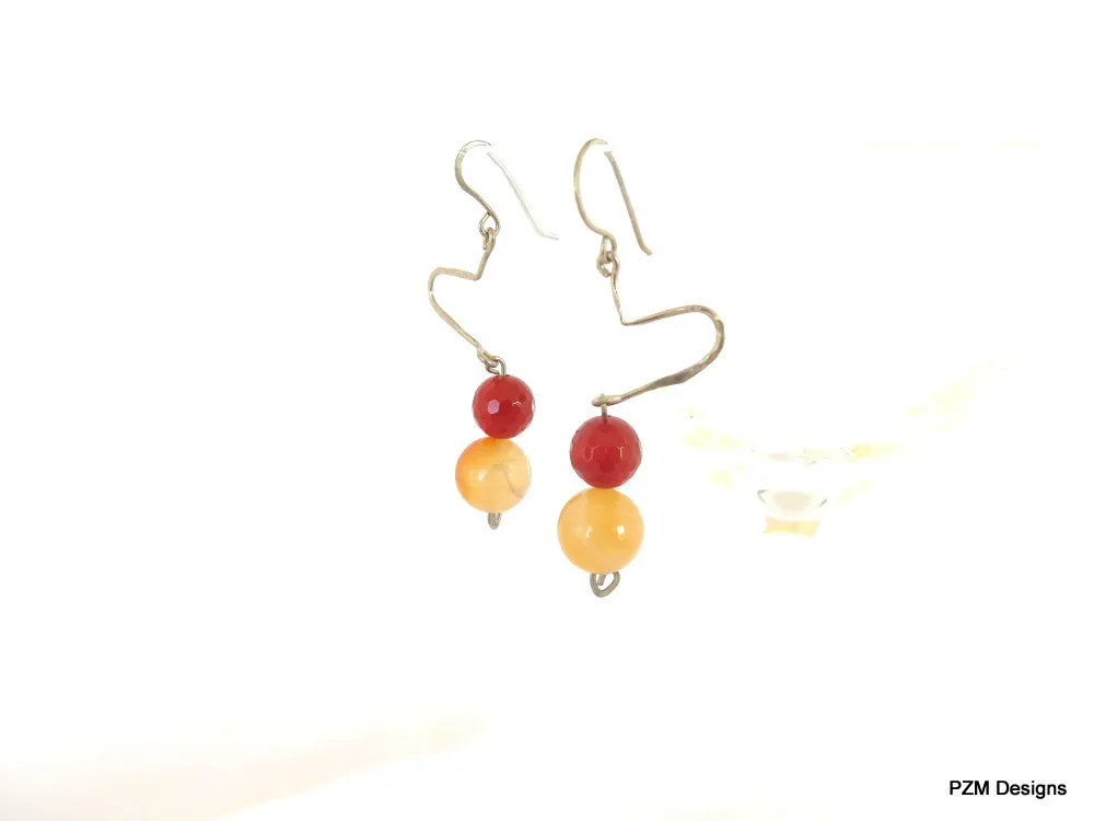 Orange Carnelian and fire agate gemstone earrings, gift for her