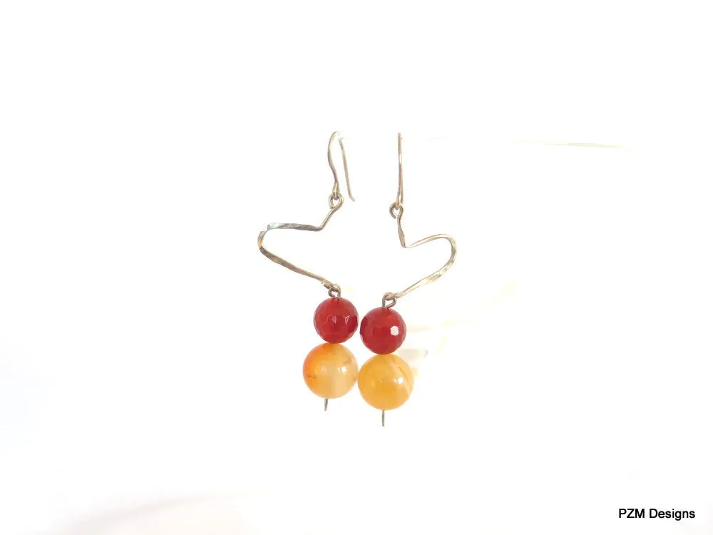 Orange Carnelian and fire agate gemstone earrings, gift for her