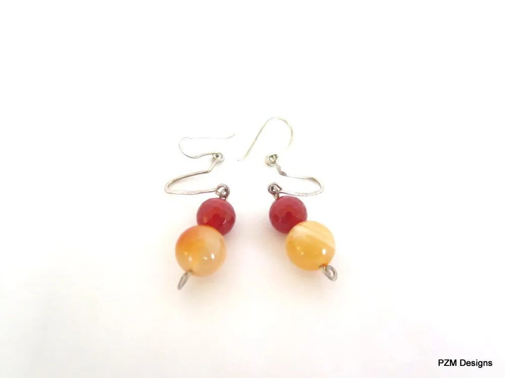 Orange Carnelian and fire agate gemstone earrings, gift for her