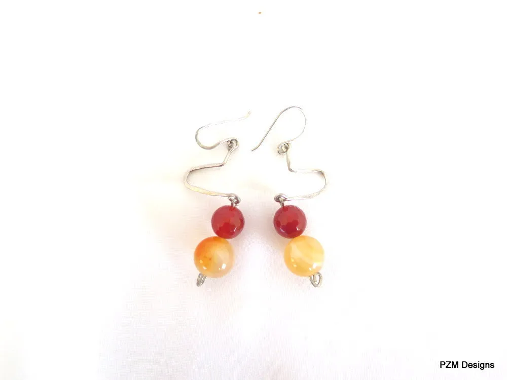 Orange Carnelian and fire agate gemstone earrings, gift for her