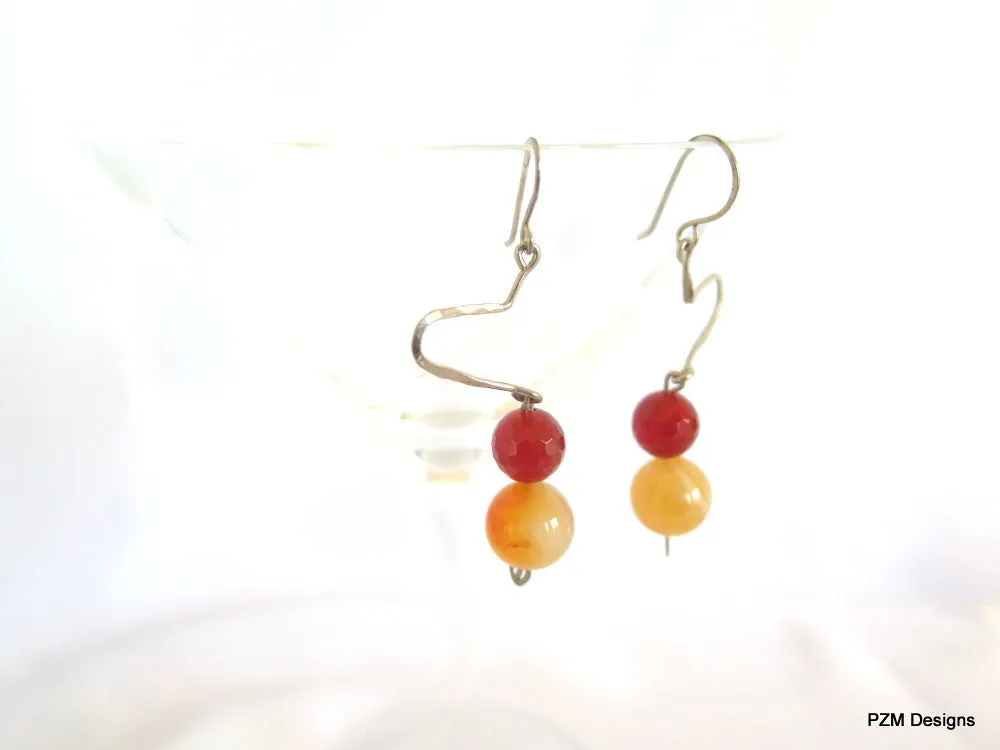 Orange Carnelian and fire agate gemstone earrings, gift for her