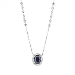 Oval Blue Sapphire Zirconia Detailed Chain Necklace N4495