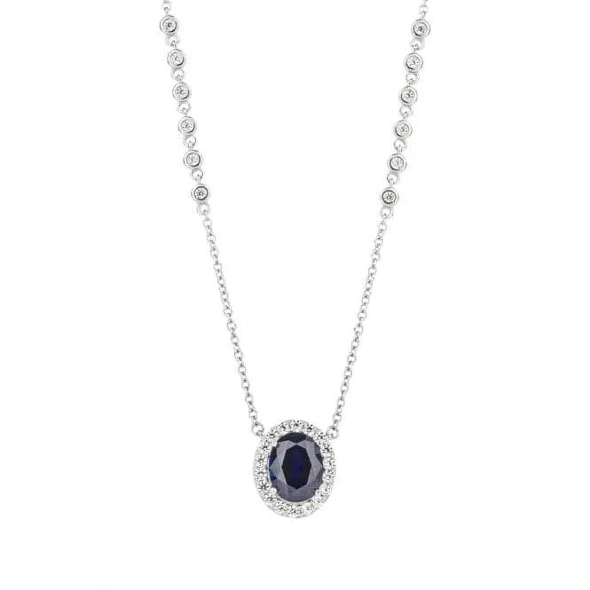 Oval Blue Sapphire Zirconia Detailed Chain Necklace N4495