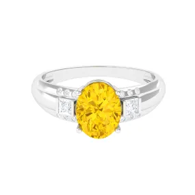 Oval Created Yellow Sapphire Solitaire Engagement Ring with Diamond