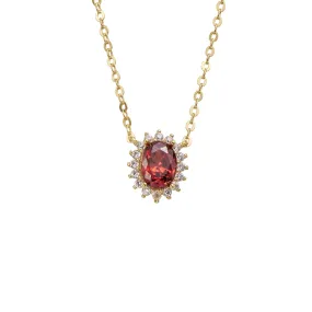 Oval Red Garnet with Zircon Pendant Silver Necklace for Women