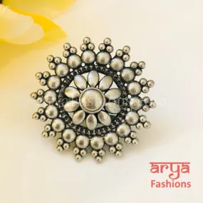 Oxidized Silver Flower Ring/ Trendy Statement Ring / German Silver Ring