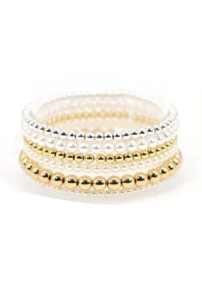 Pearl And Metallic Balls Stretch Bracelet