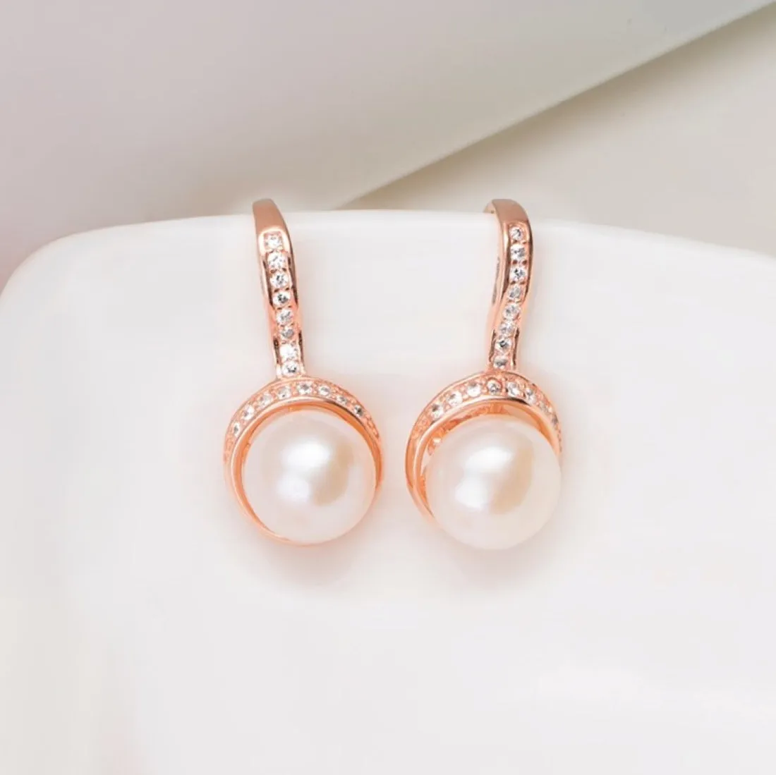 Pearl Drops of Elegance with CZ 925 Sterling Silver Rose gold Plated Earrings