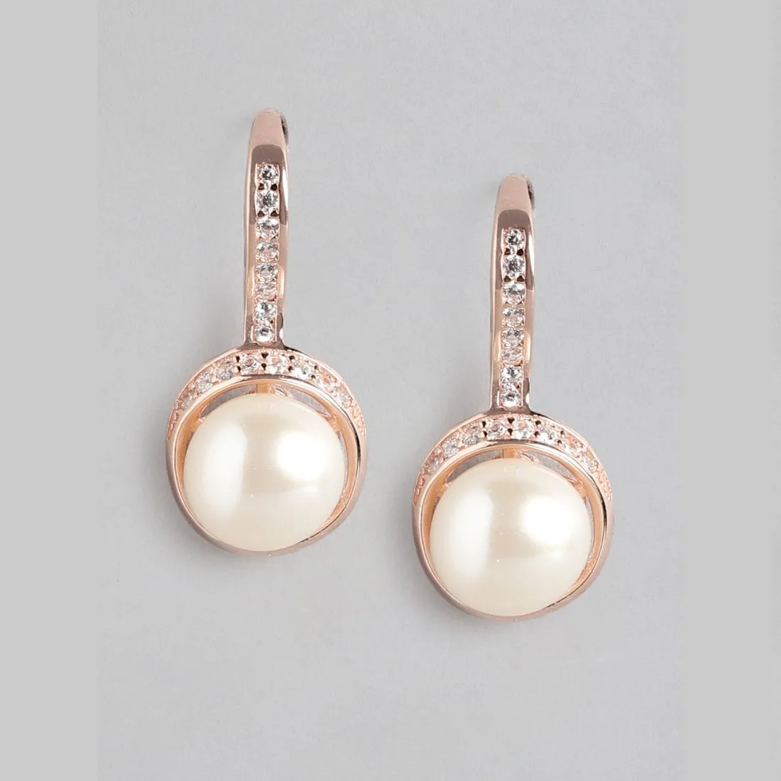 Pearl Drops of Elegance with CZ 925 Sterling Silver Rose gold Plated Earrings