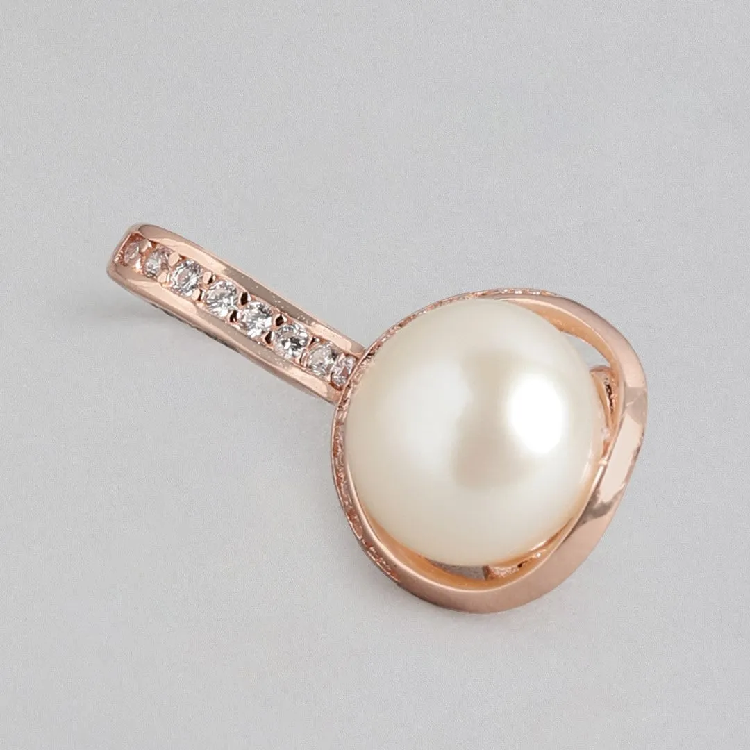 Pearl Drops of Elegance with CZ 925 Sterling Silver Rose gold Plated Earrings