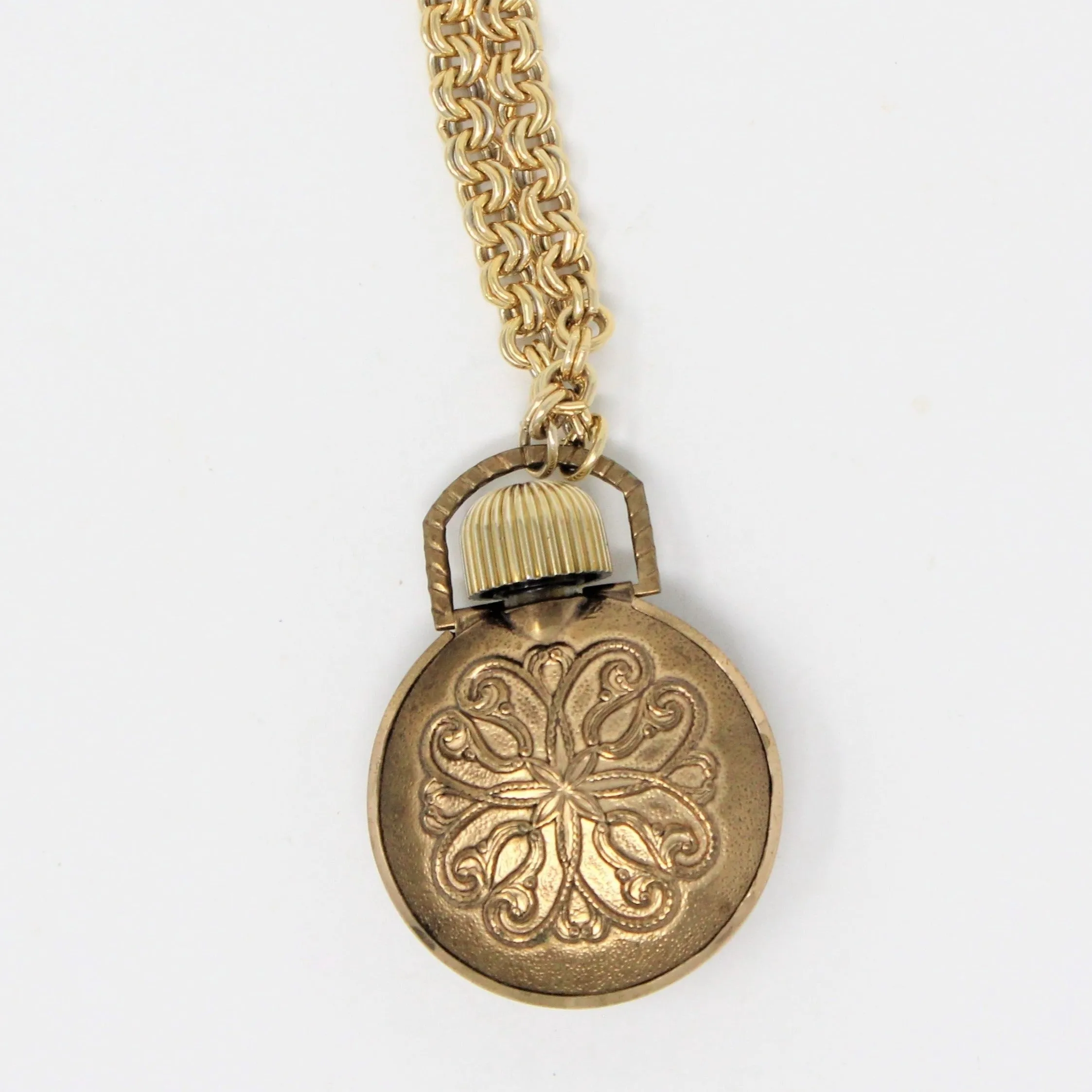 Pendant Necklace, Avon, Pocket Watch Style Perfume Bottle Necklace, Vintage, SOLD