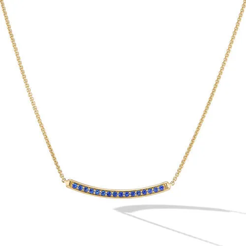 Petite Pavé Bar Necklace in 18K Yellow Gold with Blue Sapphires, 1.25mm