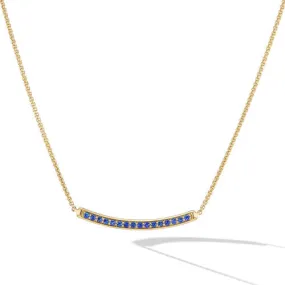 Petite Pavé Bar Necklace in 18K Yellow Gold with Blue Sapphires, 1.25mm