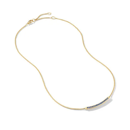 Petite Pavé Bar Necklace in 18K Yellow Gold with Blue Sapphires, 1.25mm