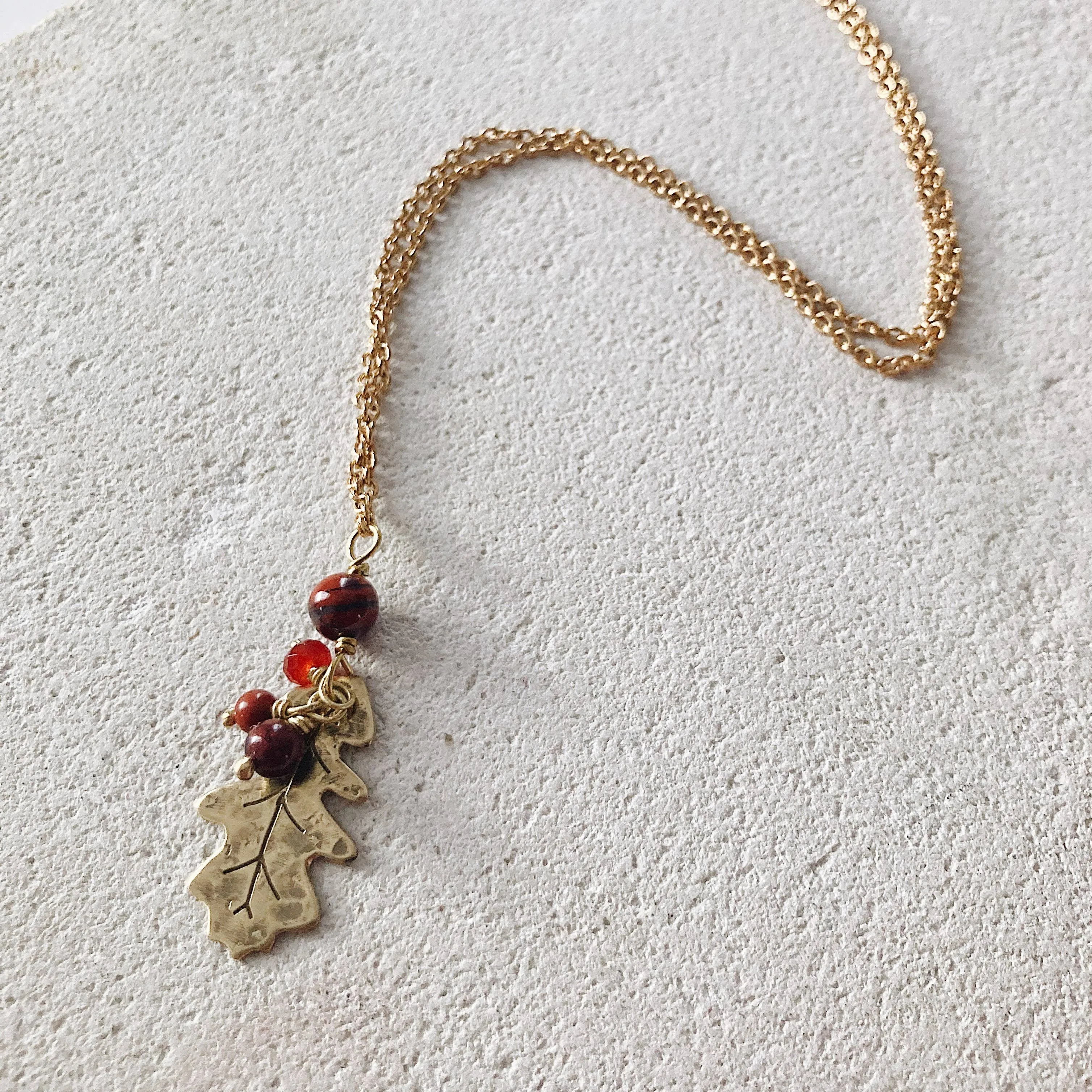 PetiteFraise | Oak Leaf Necklace | With Red Jasper And Carnelian | Women's