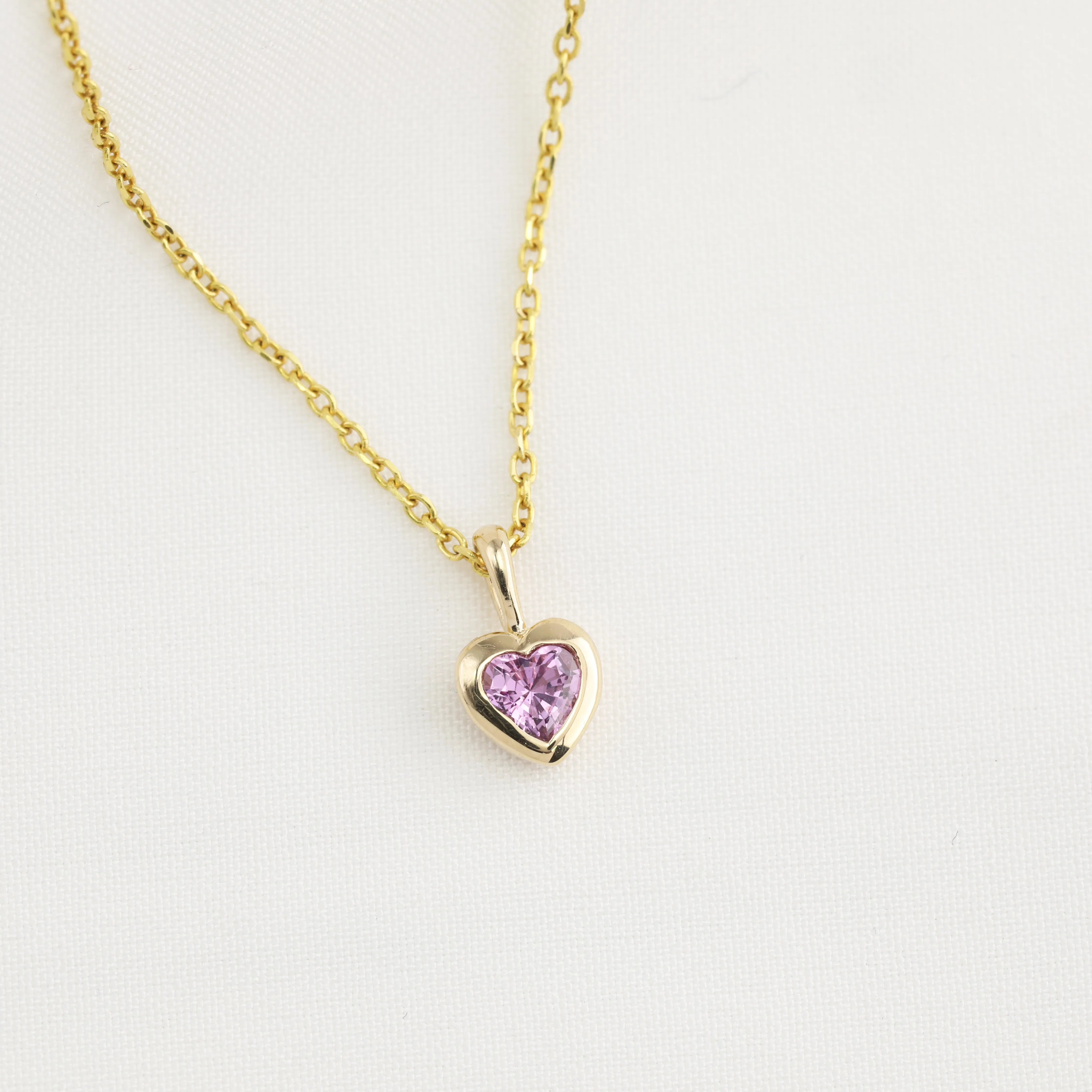 Pink Sapphire 3.5mm Heart Charm 14K Gold