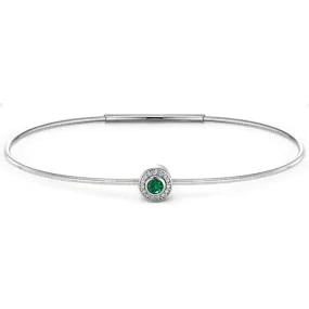 Platinum Finish Sterling Silver Round Simulated Emerald Birth Gem Bracelet with Simulated Diamonds