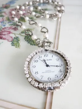 Pocket Watch with Rhinestones Necklace