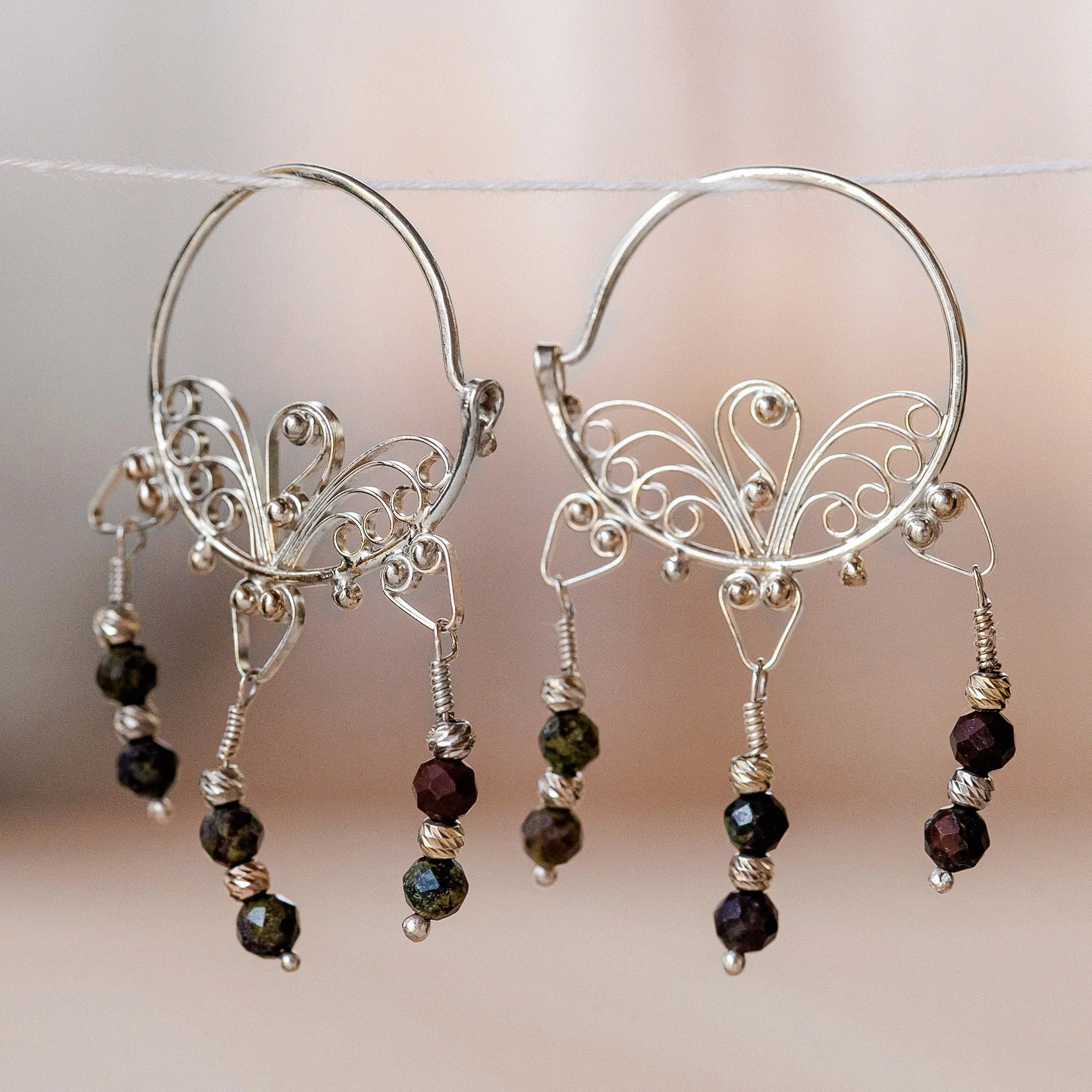 Polished Classic Natural Jasper Hoop Chandelier Earrings - Powerful Nymph | NOVICA