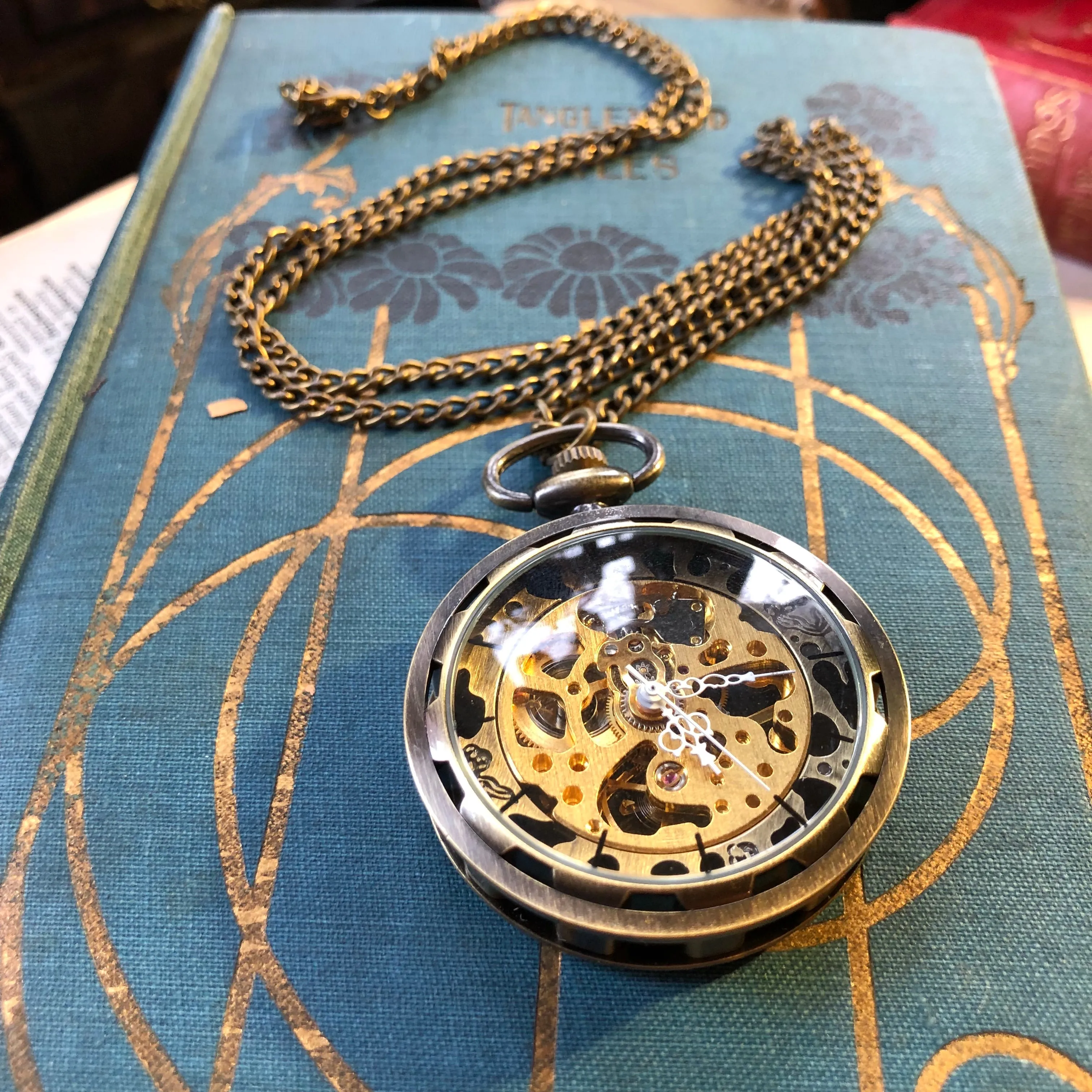 Postmodern Mechanical Pocket Watch - Bronze Silver or Black on Fob or Necklace