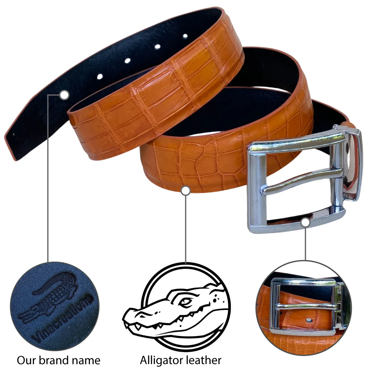 Premium Tan Alligator Belt Men's - Pin Buckle | BE-TAN153-PIN