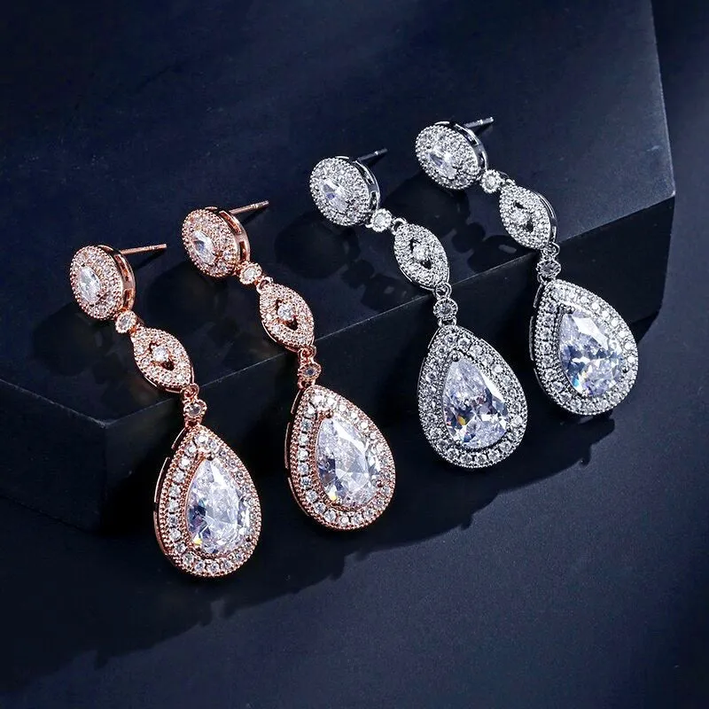 "Alexa" - Cubic Zirconia Bridal Earrings - Available in Silver and Rose Gold