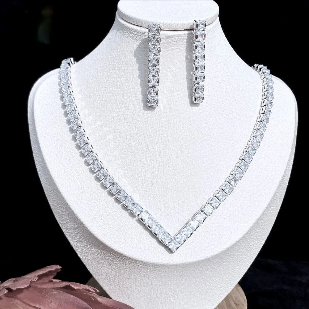 "Allana" - Cubic Zirconia Bridal Three-Piece Jewelry Set - Available in Silver and Gold