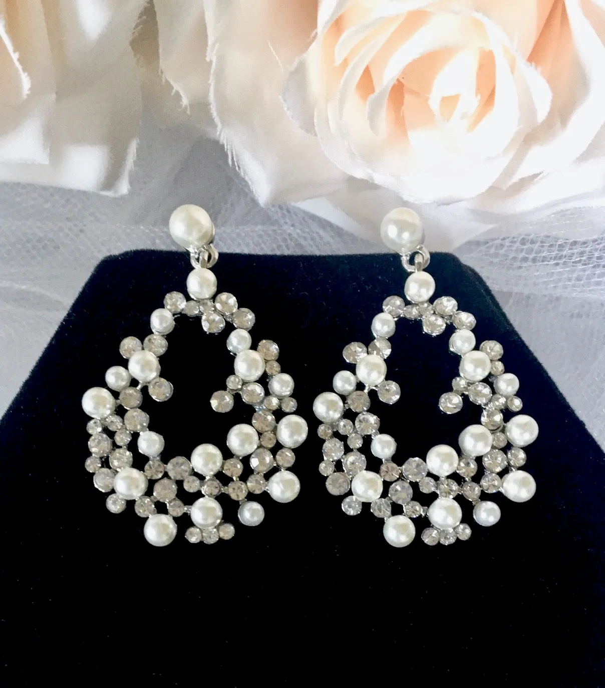 "Carina" - Pearl and Rhinestone Bridal Earrings