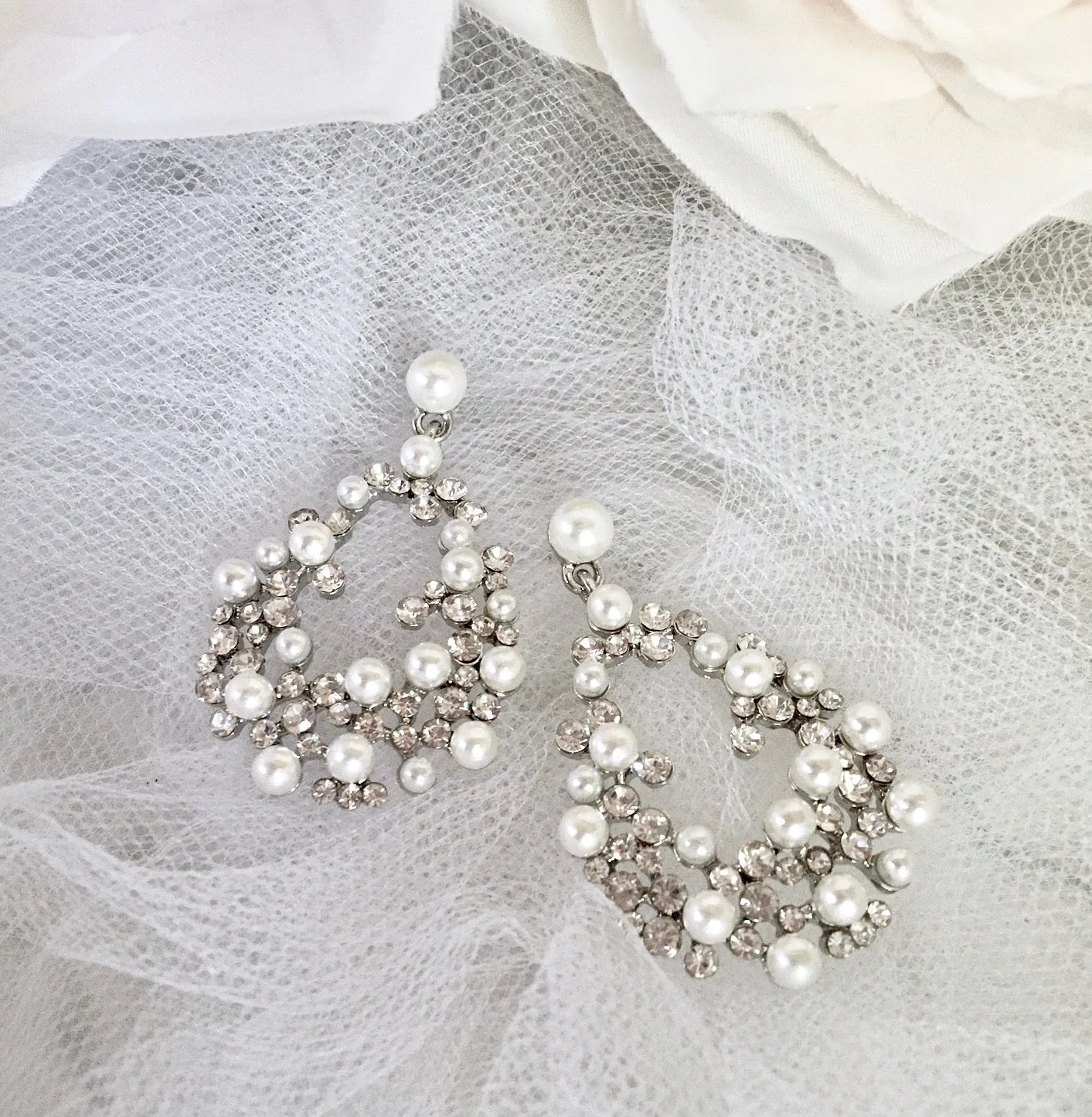 "Carina" - Pearl and Rhinestone Bridal Earrings