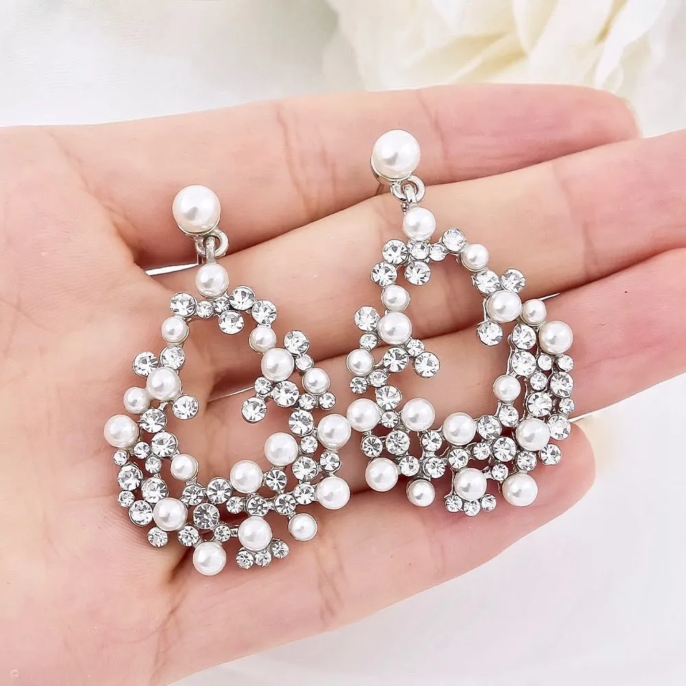 "Carina" - Pearl and Rhinestone Bridal Earrings