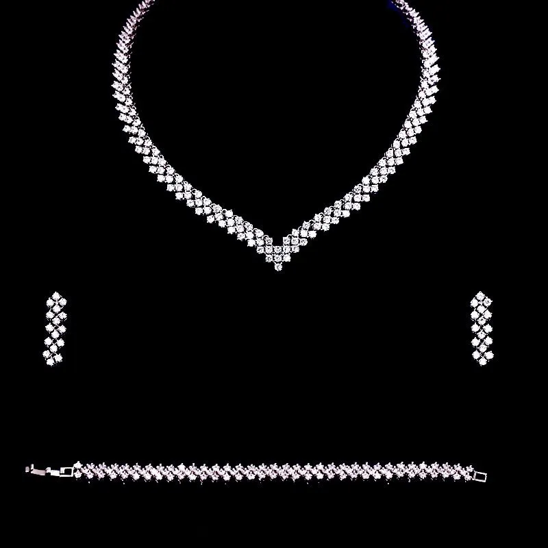 "Catarina" - Silver Cubic Zirconia Bridal Three-Piece Jewelry Set